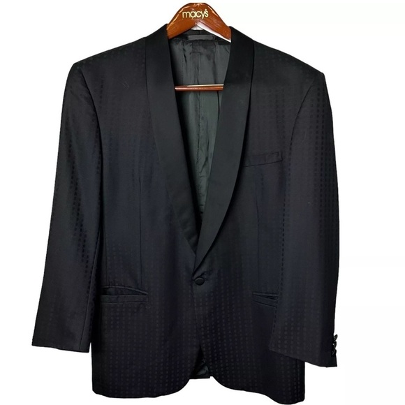 Versace V2 Men's Black on Black Dot 2 Button Tuxedo Suit Jacket Blazer Size 37 - Picture 2 of 16